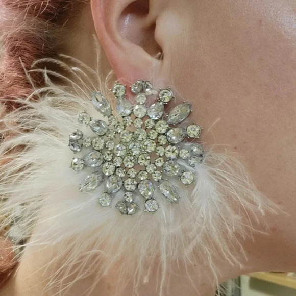 Statement Makers Rhinestone & Feather Decor Stud Earrings silver - Picture 5 of 10